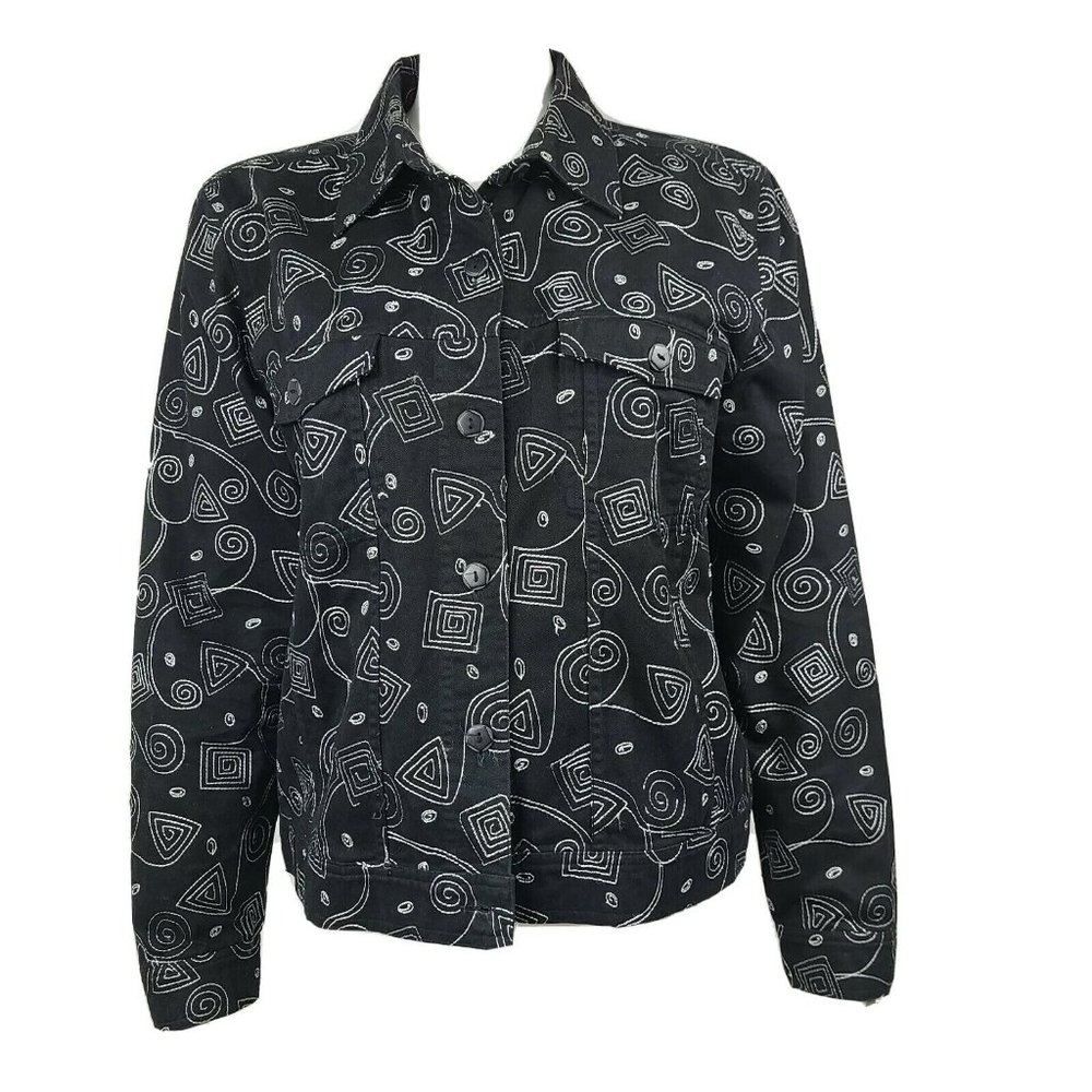 CHRISTOPHER & BANKS Black White Embroidered Jacket Womens‎ Size M Medium